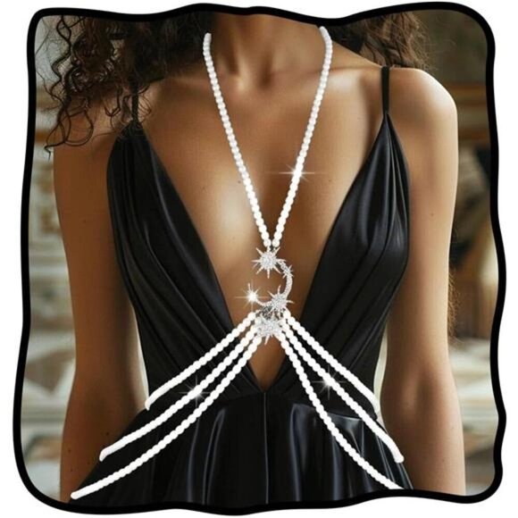 Pearl Body Jewelry Layered Bikini Chain Sparkly Crystal Body Bra Jewelry - Picture 1 of 7